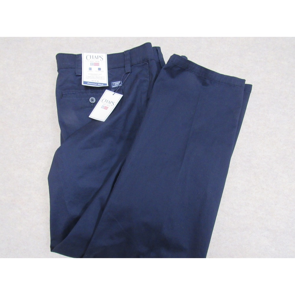 Chaps Mens 42x30 Straight Fit Seacoast Wash Navy Blue Stretch Chino Pants NWT